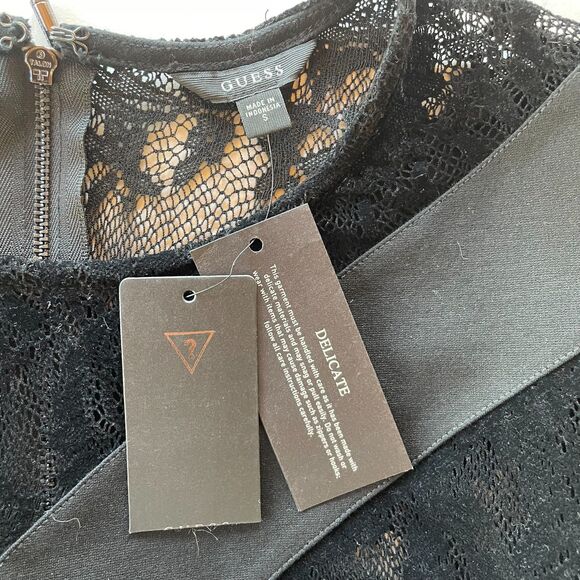 NWT Guess Frederikke Spliced Long Sleeve Dress w Peekaboo Lace in Black Size S - Picture 10 of 15